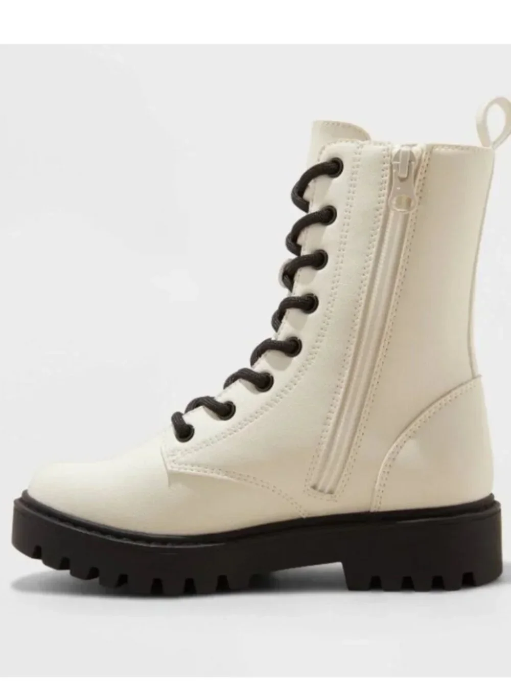NWT Art Class Kids' Khari Zipper Lace-Up Combat Boots Off-White Girls Size 2